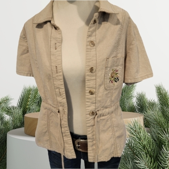 BOBBIE Brooks Short Sleeve Button Down Top With Tied Waist Size M - Picture 4 of 11